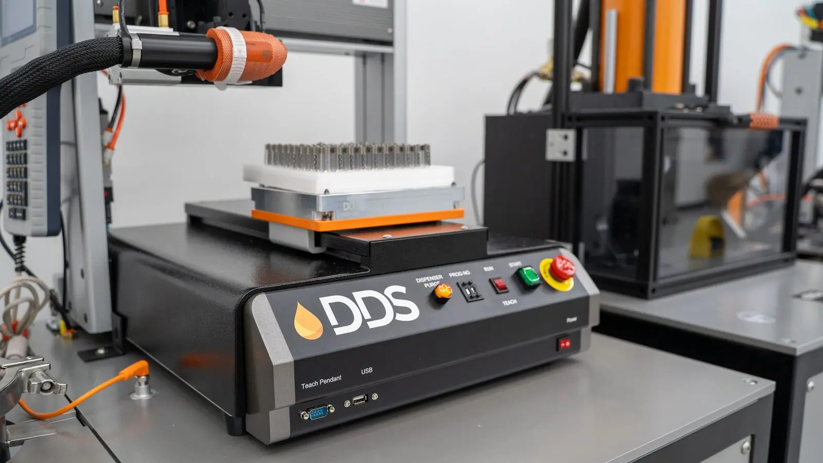 DDS filler with a cartridge tray beside a capping press