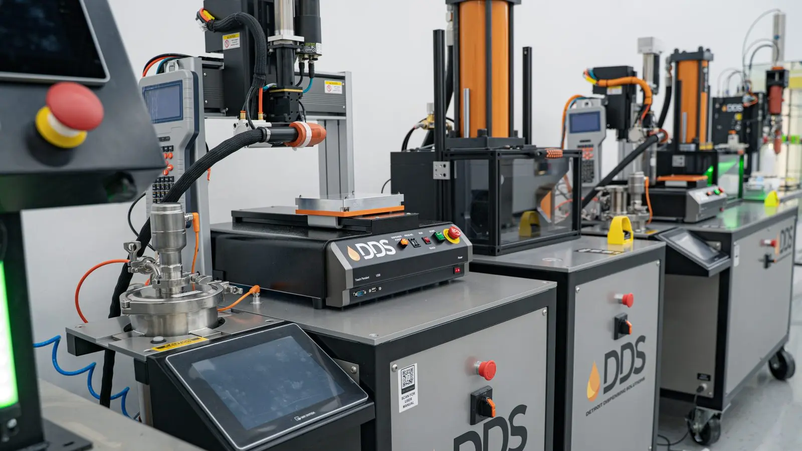 Row of DDS cartridge filling machines